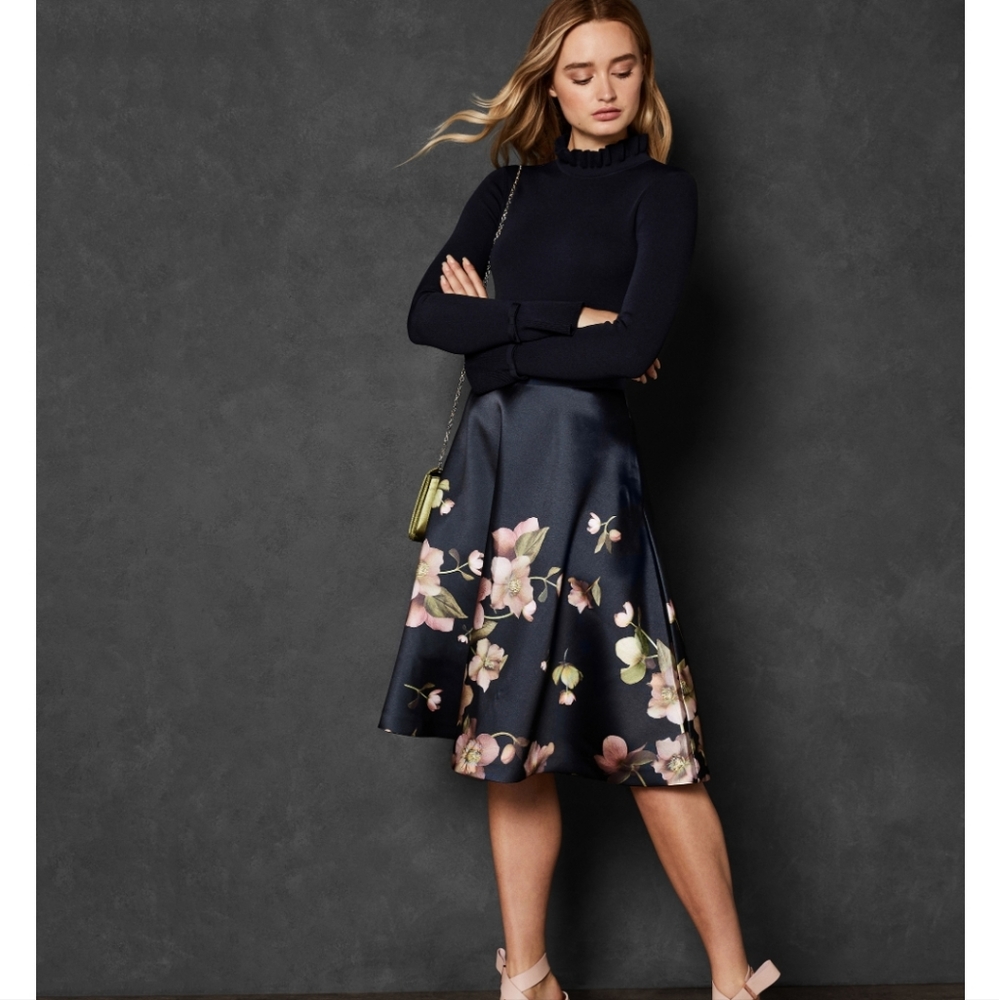 🍒NWT🍒 TED BAKER NAVY FIT & FLARE DRESS - Picture 2 of 14